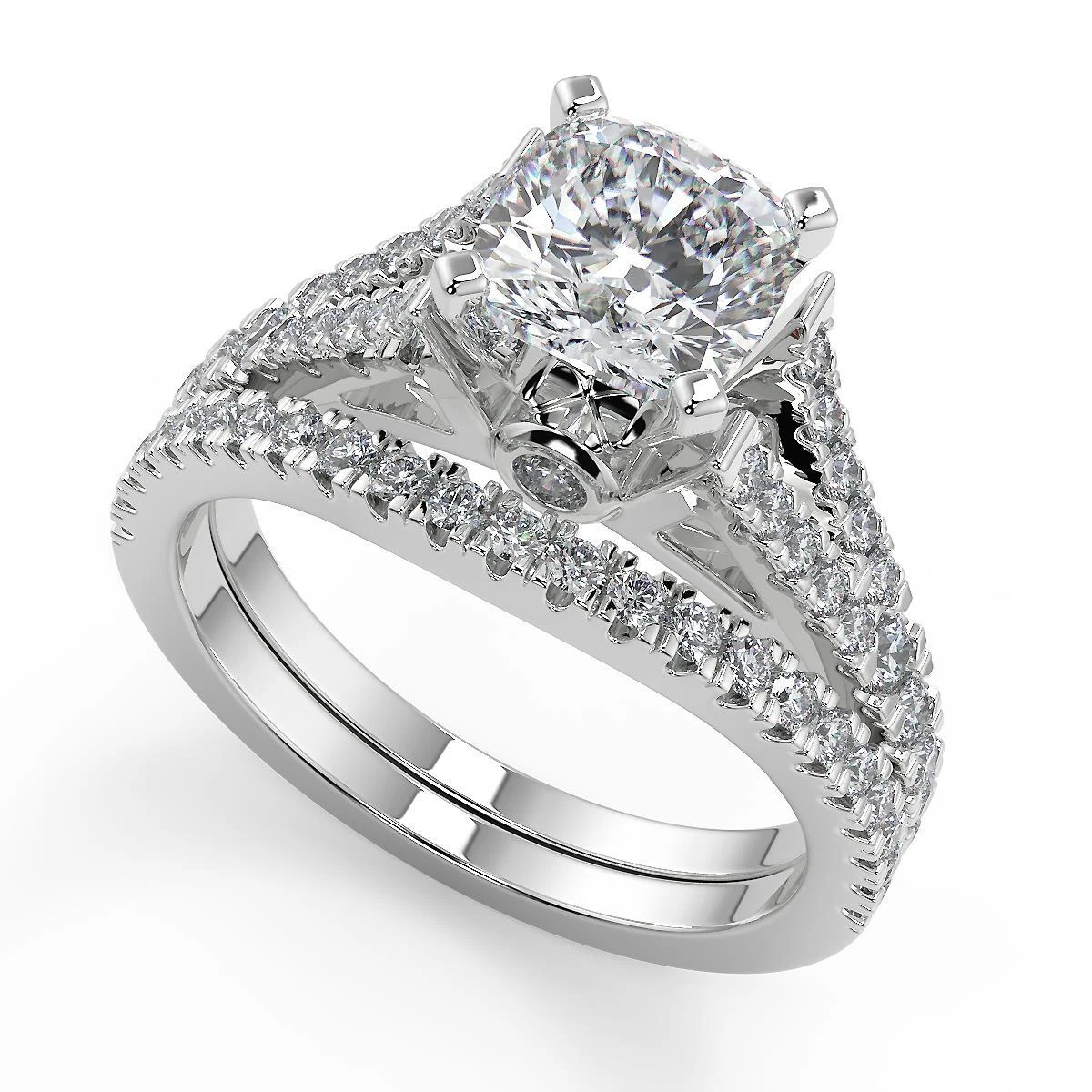 1.95 Ct Cushion Pave Cathedral 4 Prong Diamond Engagement Ring VS2 D Treated