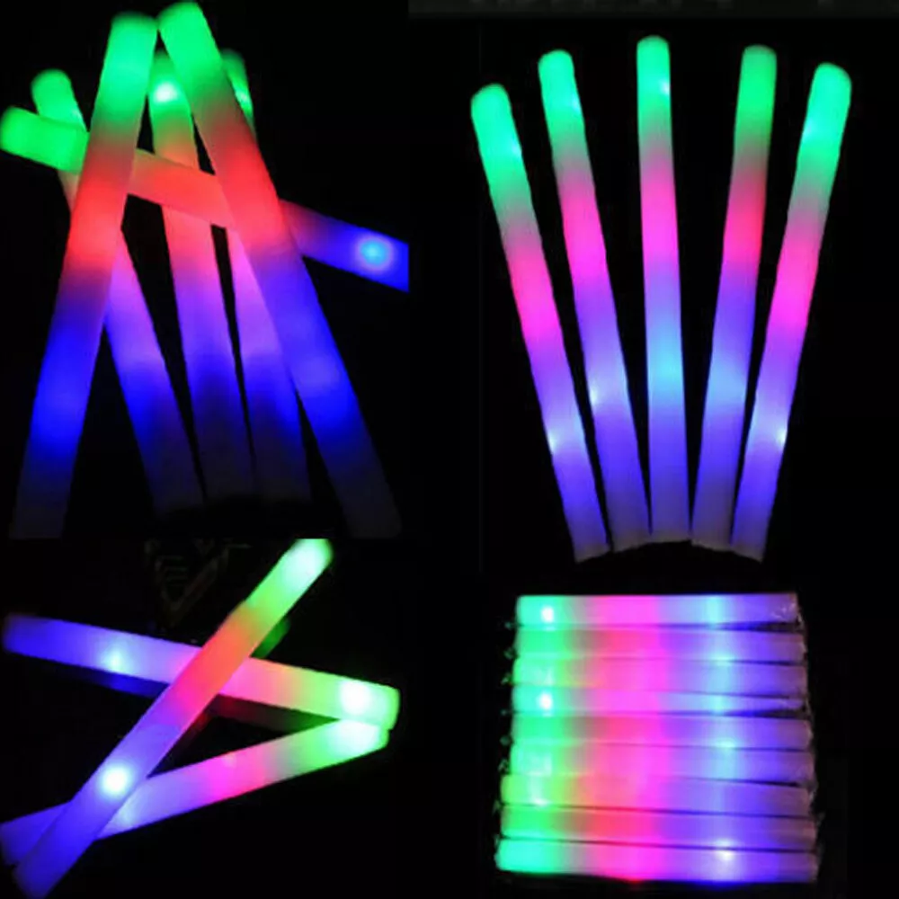 100 PCS Light Up Foam Sticks LED Wands Batons DJ Flashing Glow 18