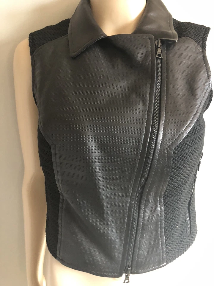 Chaleco DROME Sin Mangas Cuello Frontal Cremallera Cuero Negro Talla XS Florencia, Italia Foto 2 de 4