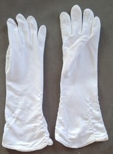 Vtg Ladies White Cotton Dress Gloves 13" Long Ruched Sides