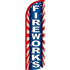 Fireworks Patriotic 3 ft X 11 1/2 ft Windless Swooper Flag