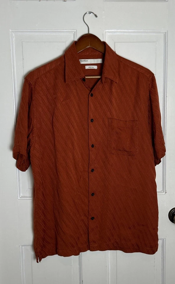 Perry Ellis 100% Silk Shirt Men's Size M Button Up Striped Short Sleeve, EUC - Image 2 of 4