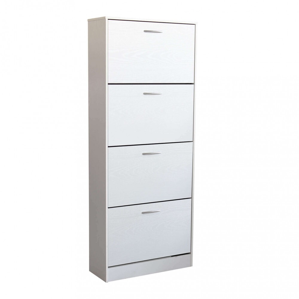 Mobile Scarpiera Bianca Legno 60x24x150 cm Stile Vittoriano DecHome