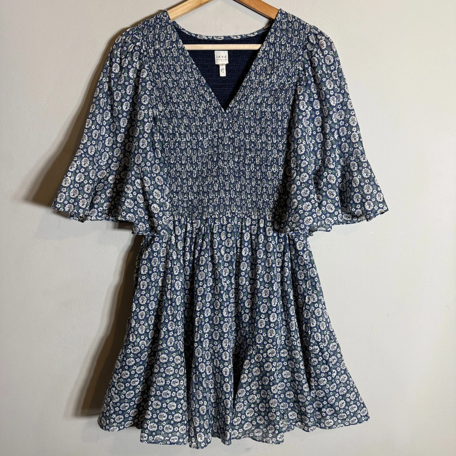 VETEMENTS Mini abito donna La Vie Rebecca Taylor Petula smock piccolo blu floreale chic nuovo senza etichette