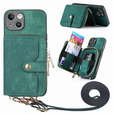 Crossbody zipper Card Wallet Bag Long Rope Holder Flip Leather Phone Case Cover 