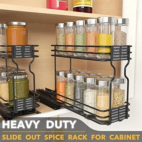 SpaceAid Pull Out Spice Rack Organizer for Cabinet, Heavy Duty Slide Out Seasoning Kitchen Organizer, Cabinet Organizer, with Labels and Chalk