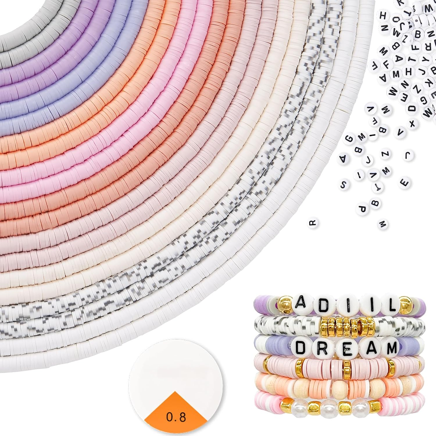 ADIIL 7200Pcs 6mm Polymer Heishi Beads Kit for Bracelet Making in 10 Colors