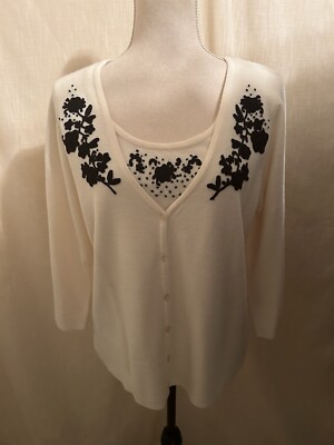 NWT Kim Rogers Signature Pullover Sweater Sz.M Attached Tank Crochet Flowers
