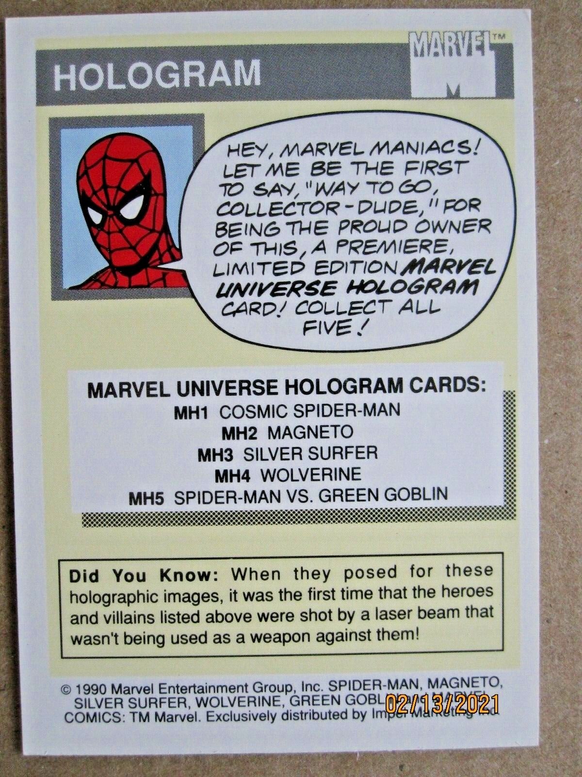 1990 MARVEL COMICS HOLOGRAM CARD MH5 SPIDER-MAN VS. GREEN GOBLIN | eBay