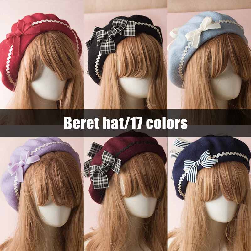 Mujeres Lolita Boina Gorra Pintor Sombrero Cálido Arco Borde Japonés Lindo Dulce Invierno NUEVO Foto 3 de 4