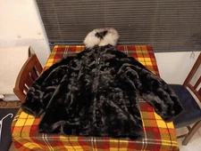 Marvin Richards Teddy Faux Fur With Fox Fur Trim Hood Coat Womens M Y2K Mob Wife