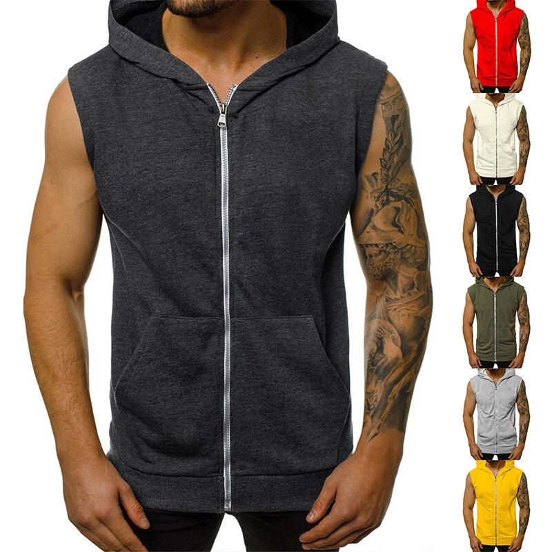 Plain hot sale sleeveless hoodie
