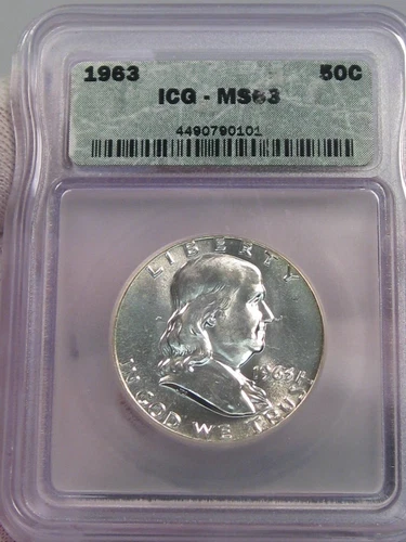 BU 1963 Silver Franklin Half Dollar ICG MS63.  #66