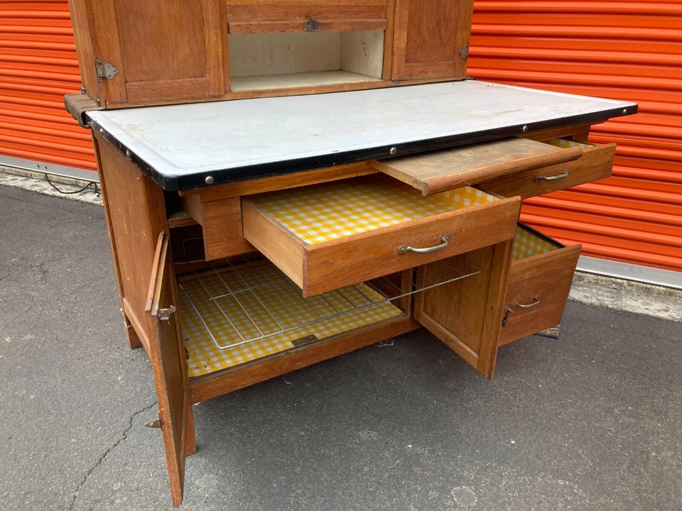 Большой антикварный кухонный клатч, винтажный, пекарня, эмалированный прилавок. - Изображение 3 из 4