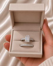 Bridal Band Set Diamond Ring 6.75 Ct Emerald Cut IGI Lab Created 18k White Gold