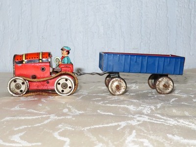 Tin Toy Tractor With Trailer Range Made Germany-Us Zone