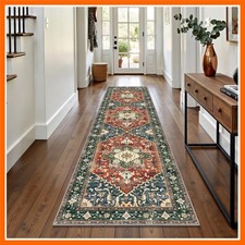 Washable Runner Rug, 2x8 Non-Slip Boho Vintage Hallway Kitchen Rug