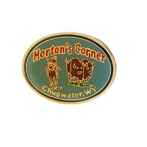 Horton’s Corner Chugwater WY Lapel Pin Wyoming Buffalo Cowboy Western Souvenir
