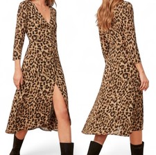 NWT  REFORMATION Leopard Animal Print ALMA Crepe Midi Dress  Sz 12