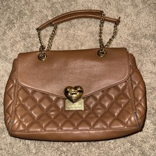 Love Moschino Womens Brown Quilted Leather Inner Pockets Snap Shoulder Bag
