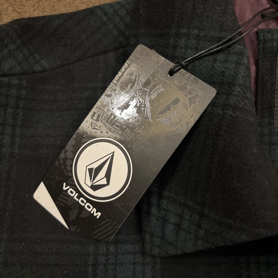 NWT VOLCOM Mens Green Navy Plaid Wool Blend Stone Lords Long Coat Jacket XL - Image 4 of 4