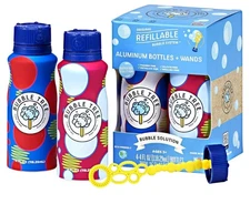 Bubble Tree Refillable Bubble System Aluminum Bottles Solution 4 Pack + Wands