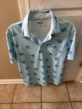 IZOD Saltwater Polo Shirt Mens Medium Marlin Print Performance Fishing Golf