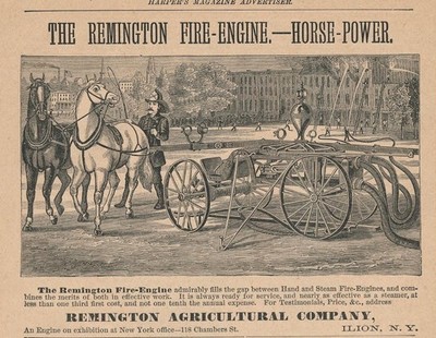 Magazine Ad - 1884 - Remington Fire Engine -Remington Agriculture Co., Ilion, NY