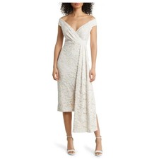 Eliza J Ivory White Cocktail Party Dress Lace Off the Shoulder Sheath Size 6
