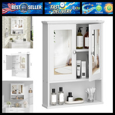 Shintenchi Bathroom Medicine Cabinet with Mirror, Wall Mounted, White