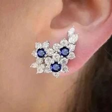 2.10Ct Round Cut Lab Created Sapphire 14K White Gold Plated Women Stud Earring