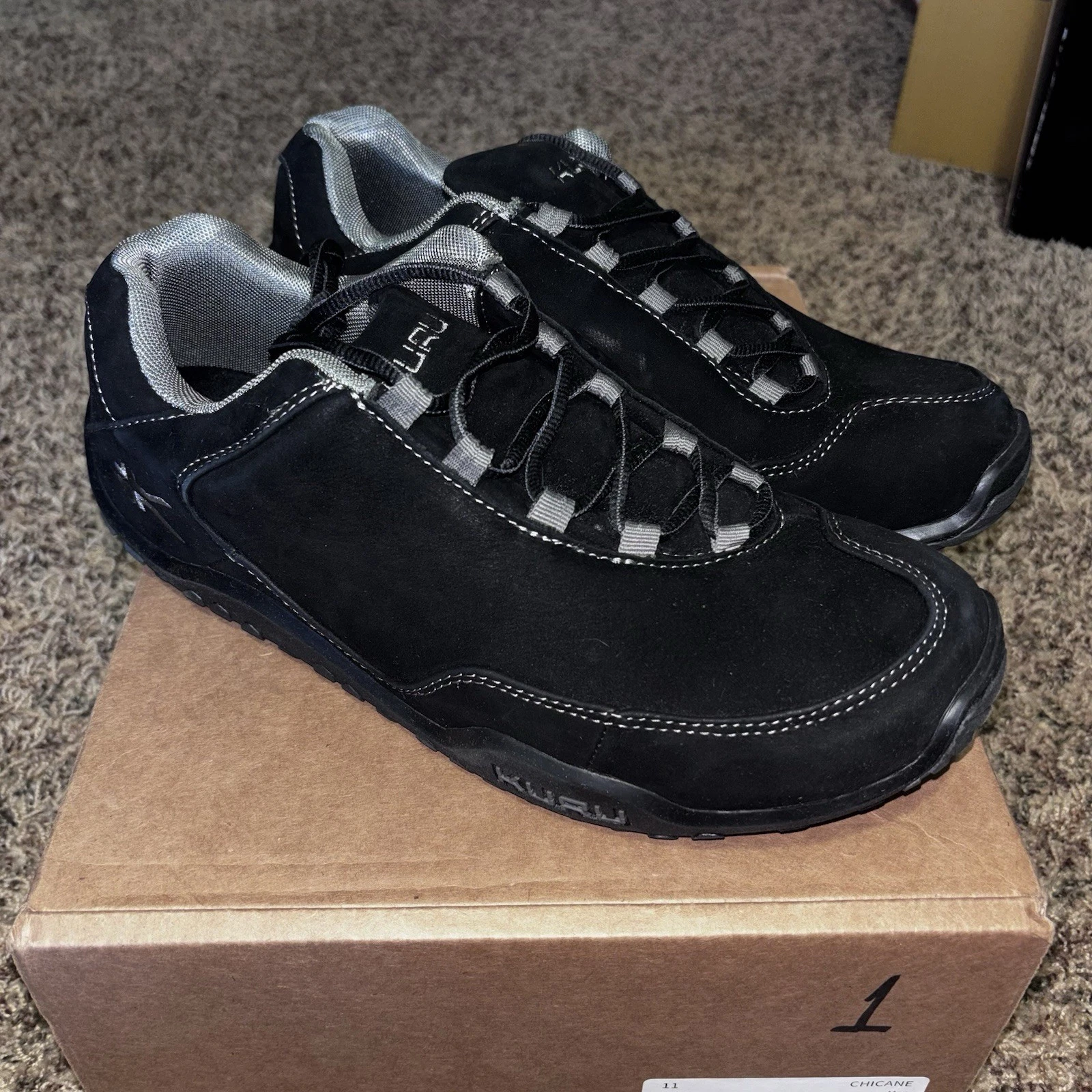 KURU Mens Chicane Sneaker 11 Wide Black Leather Hiking Walking Casual Shoe