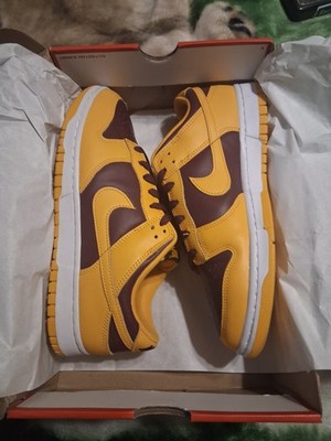 Nike Dunk Low Colorblock Yellow Brown Leather Athletic Basketball Sneakers