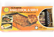 Nordic Ware Bake Cook Serve Lasagna Dish w/Steel Rack Aluminum Avocado Green-NEW