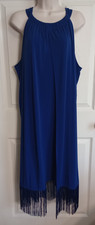 Chico's Halter Midi Dress~Fringe Hem~Poly/Spandex~Royal Blue~Size 3 (Large 16)