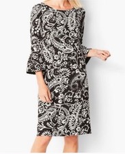Talbots Women’s Size 14 Black Paisley Shift Bell Sleeve Dress Capsule Career