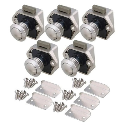 5 Pack Push Button Latch Cabinet Door Catch Keyless Cupboard Locks for RV Yachts