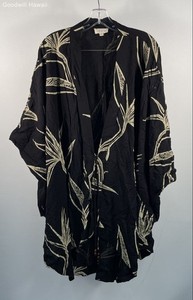 Tanoa Women's Black Bird of Paradise Print Kimono Wrap Cardigan Sz 2X