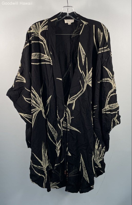 Tanoa Women's Black Bird of Paradise Print Kimono Wrap Cardigan Sz 2X