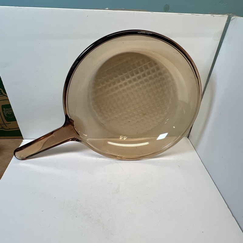 Corning Vision Ware 10" Skillet Frying Pan Amber Waffle Glass France
