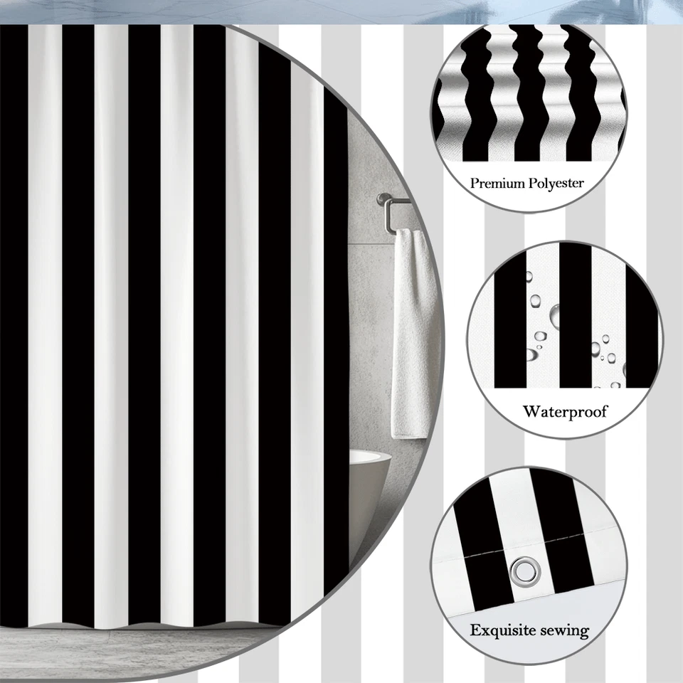 黑白条纹浴帘,现代简约浴室装饰 — 第 2/4 张图片