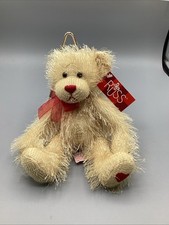 Russ Berrie "Barret" Shaggy Stuffed Plush Bear 10" Valentine Red Bow Heart Paw