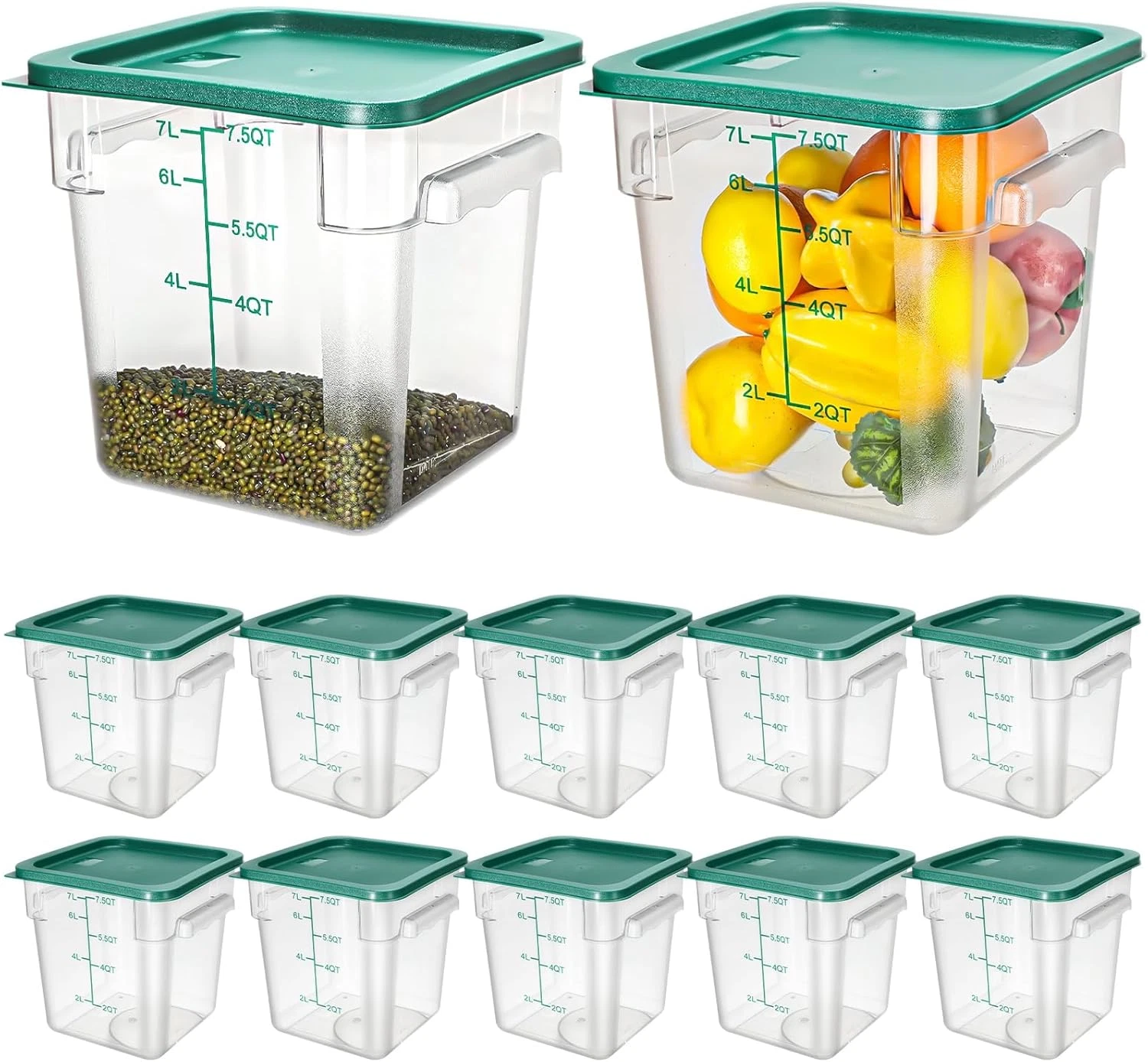 12 Pack 8 Qt Clear Food Storage Containers with Lids & Handles for Kitchen