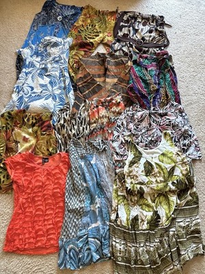 Women's Lot Of 15 Blouses & Dresses Sz PS S 4P Bold Patterns Vintage Style