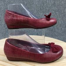 Vionic Shoes Womens 8 Lydia Croc Print Demi Wedge Slip On Flats Burgundy Leather