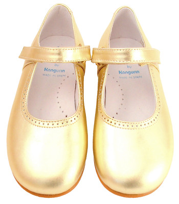 DE OSU -Spain -Girls Gold Leather Mary Jane  Dress Party Shoes -European -Sz 6.5