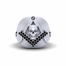 925 Silver Masonic Entered Apprentice Skull Mason Ring Brotherly Love Relief