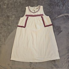 LOFT Dress Womens Medium White Pink Embroidery A Line Sleeveless Casual Bohemian