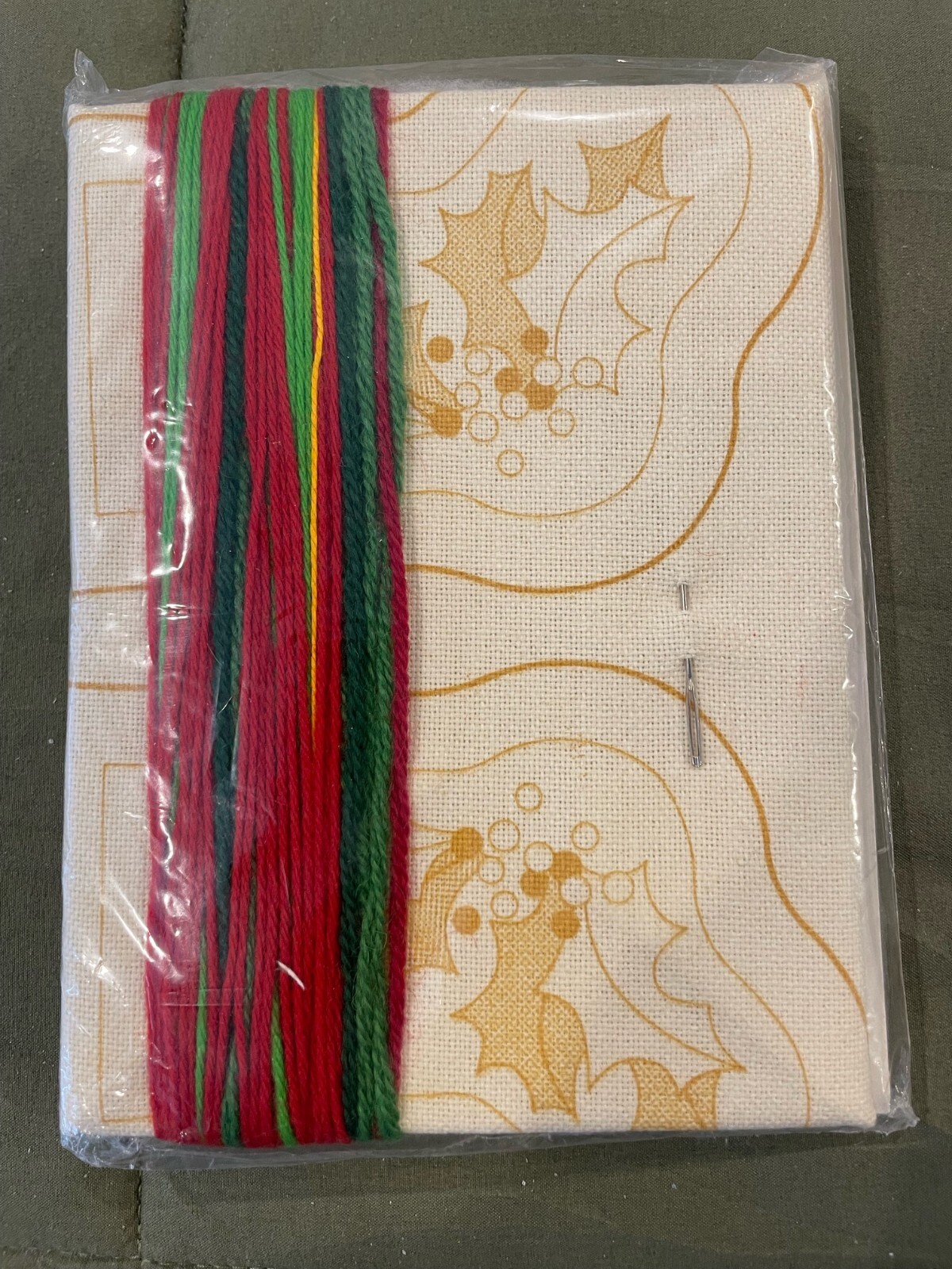 Vintage JIFFY Needlepoint Kit 3D Christmas Ornament HOLLY STOCKING