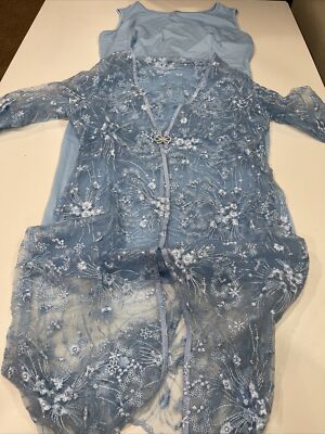 New Exclusive Everyday- Women's Light Blue Dress With Long Sleeve Lace Cover- L